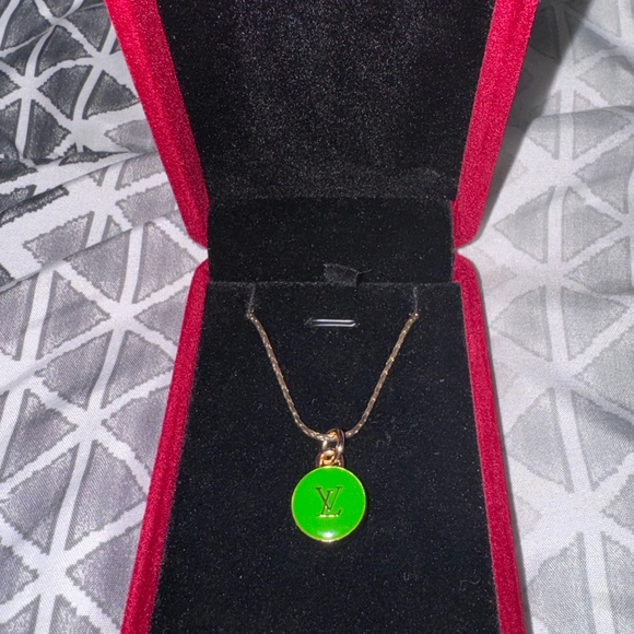 Green Louis Vuitton repurposed zipper charm necklace w/ gold plated 17” chain - Picture 2 of 4
